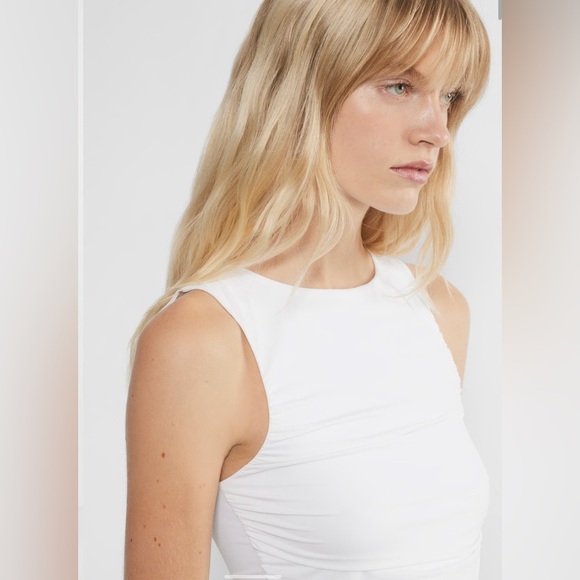 NWT Aritzia Wilfred Musing Top White Soft-shine jersey ruched crewneck tank - Picture 7 of 13